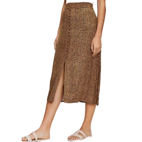 LOFT Dresses & Skirts - Loft Leopard Print Button Front Pull On Midi Skirt NWOT